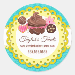 Pegatina Redonda Panadería de pastelitos Damask Semillas de vieiras