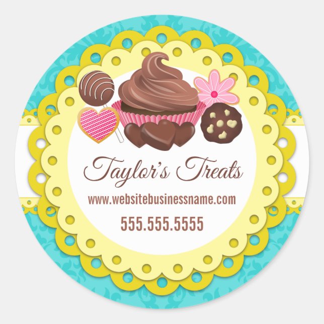 Pegatina Redonda Panadería de pastelitos Damask Semillas de vieiras (Anverso)