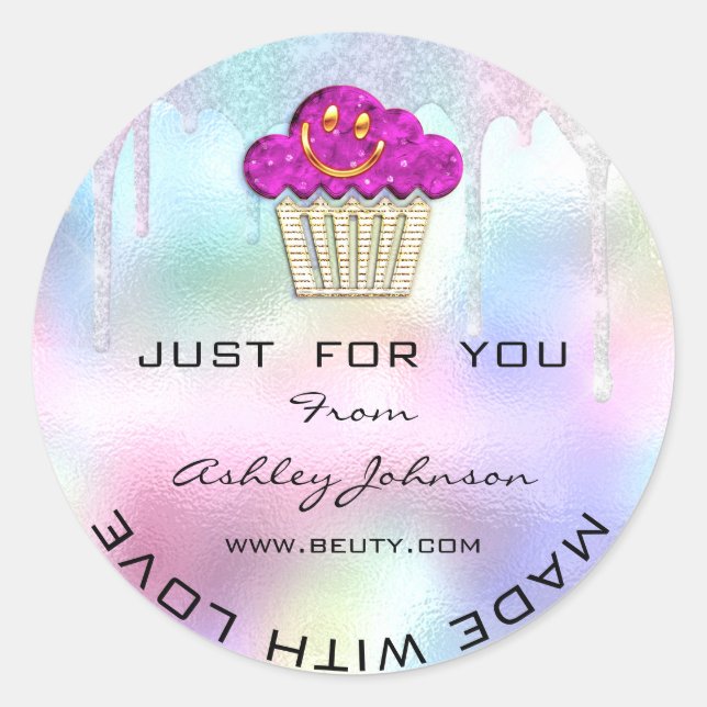 Pegatina Redonda Panadería Dulces Muffin Logo Sonrisa Rosa (Anverso)