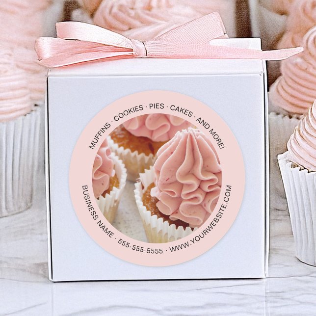 Pegatina Redonda Panadería fotográfica personalizada (Personalized Photo Bakery Classic Round Sticker by MINTIC DESIGN STUDIO)