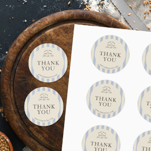 Pegatina Redonda Panadería franco-francesa con rayas azules en el p