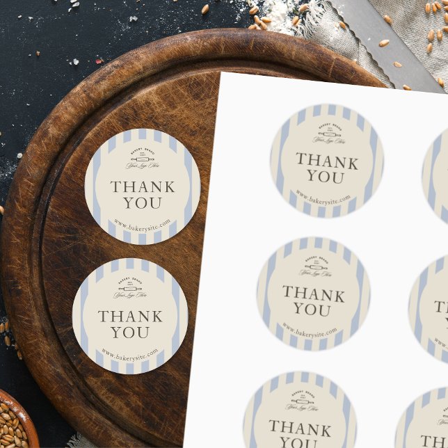 Pegatina Redonda Panadería franco-francesa con rayas azules en el p (Subido por el creador)