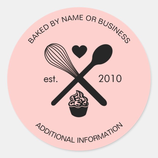 Pegatina Redonda Panadería moderna de quequitos rosados y negros de (Anverso)