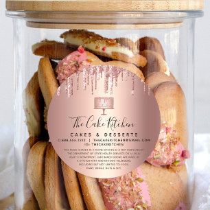 Pegatina Redonda Panadería Pastel de Rosa de Oro Purpurina de Cobre