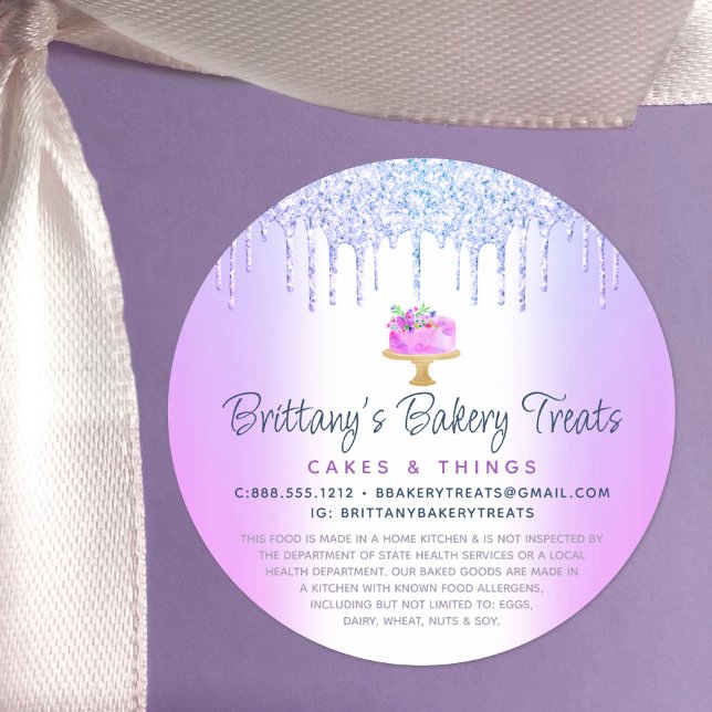 Pegatina Redonda Panadería Pastel Purpurina Morado Perfora Pasteler (Subido por el creador)