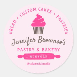 Pegatina Redonda Panadería Pastelería Cupcake Rosa logotipo brandin