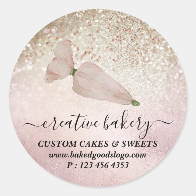 Pegatina Redonda Panadería Pastelería Decoración Madera purpurina o (Anverso)