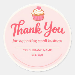 Pegatina Redonda Panadería Pink Cupcake Gracias