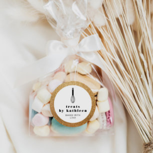 Pegatina Redonda Panadería Purpurina de oro de Black Faux Whisk en