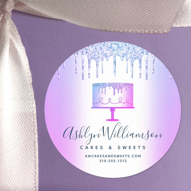 Pegatina Redonda Panadería Purpurina morado gotea pastelería pastel (Subido por el creador)