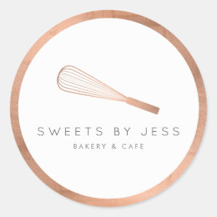 Pegatina Redonda Panadería Rosa Gold Whisk