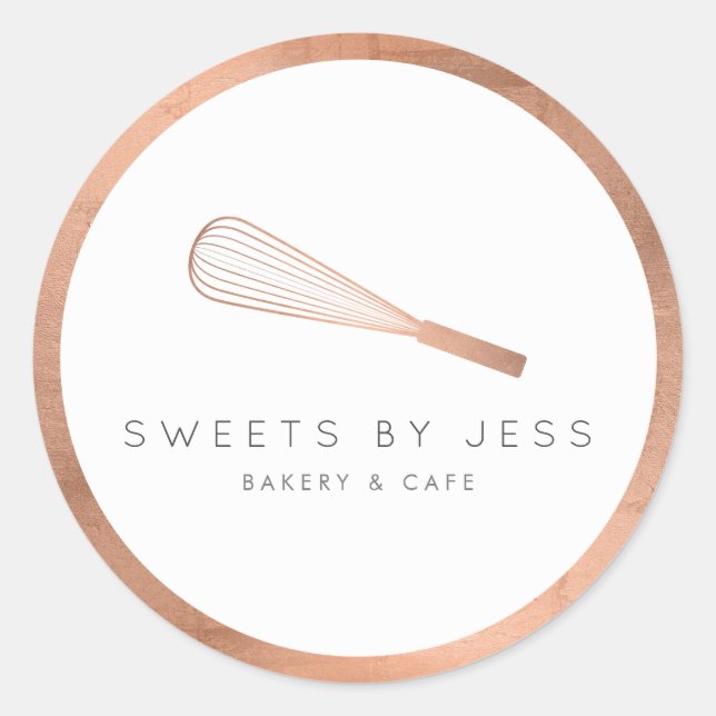 Pegatina Redonda Panadería Rosa Gold Whisk (Anverso)