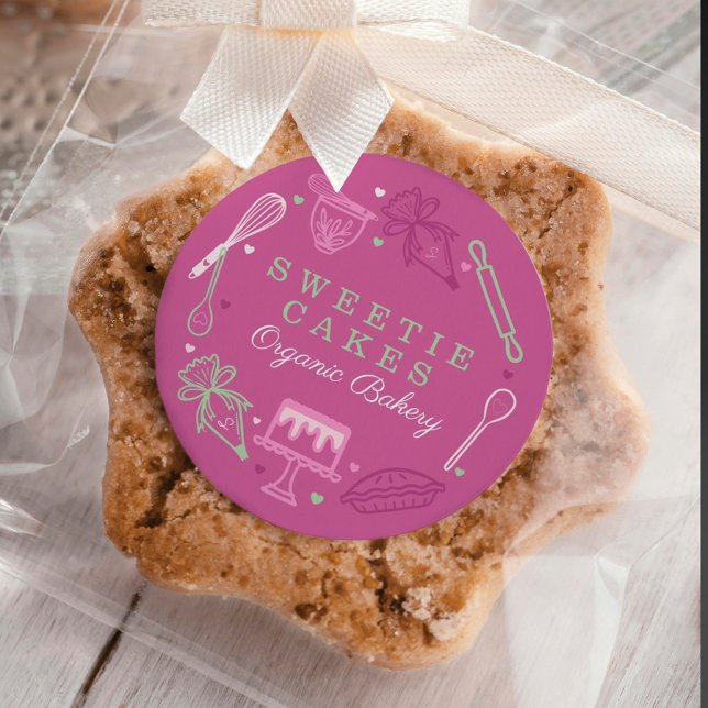 Pegatina Redonda Panadería rosa y verde para hornear y cocinar (Subido por el creador)