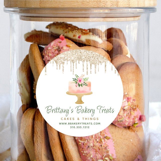 Pegatina Redonda Panadería Rubor Pastel rosa Oro Purpurina gotea po (Subido por el creador)