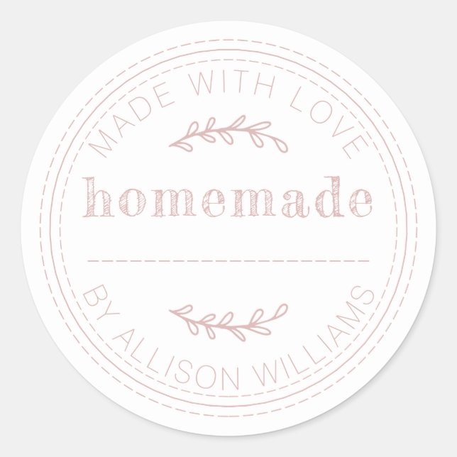 Pegatina Redonda Panadería Rústica Casera Bote de Mermelada Rosa Pl (Anverso)