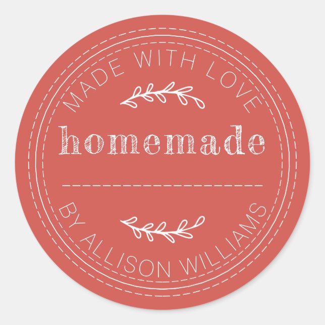 Pegatina Redonda Panadería Rústica Casera en Conserva Roja (Anverso)