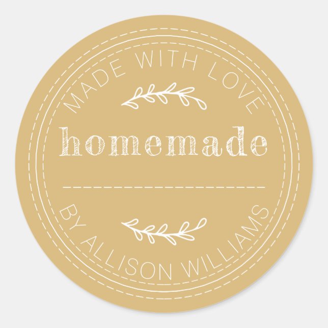 Pegatina Redonda Panadería Rústica Casera Mermelada en Lata Dorado  (Anverso)