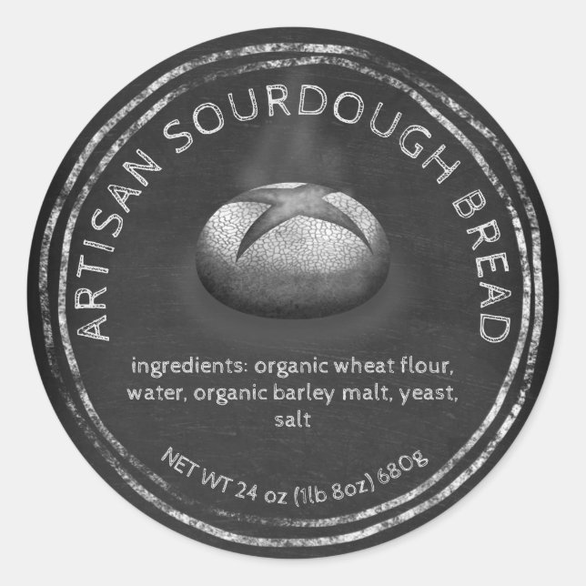 Pegatina Redonda Panadería rústica de pizarra con ingredientes (Anverso)