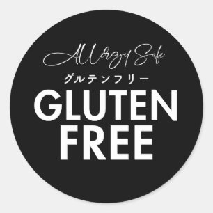 Pegatina Redonda Panadería Sin Gluten Seguridad Alimentaria Negro
