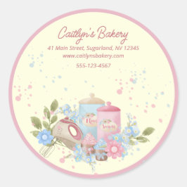Pegatina Redonda Panadería y pastelería Borde rosa personalizado