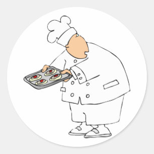 Pegatina Redonda Panadero Chef de Dibujos Animados Divertido con Ba