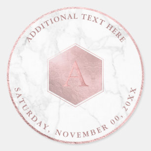 Pegatina Redonda Panal de miel de oro rosa falso, Monograma A-Z