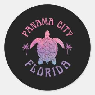 Pegatina Redonda Panama City Beach Florida Tortuga Marina Vacacione
