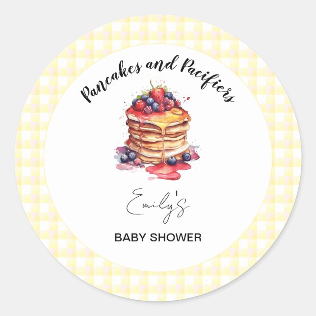 Pegatina Redonda Pancakes and Pacificadores Gingham Plaid Baby Show (Anverso)
