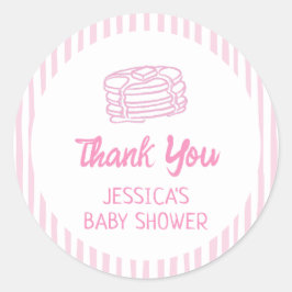Pegatina Redonda Pancakes and Pajamas Breakfast Girl Baby Shower