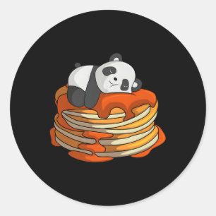 Pegatina Redonda Pancakes Panda On Waffle Breakfast Flapjack Hotcak