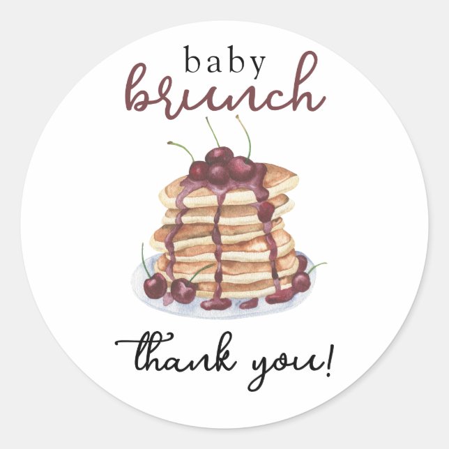 Pegatina Redonda Pancakes Sweet Cherry Baby Shower Gracias Tarjeta (Anverso)