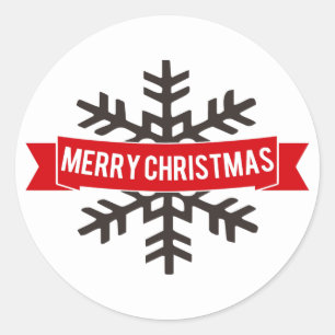 Pegatina Redonda Pancarta de Snowflake / Feliz Navidad