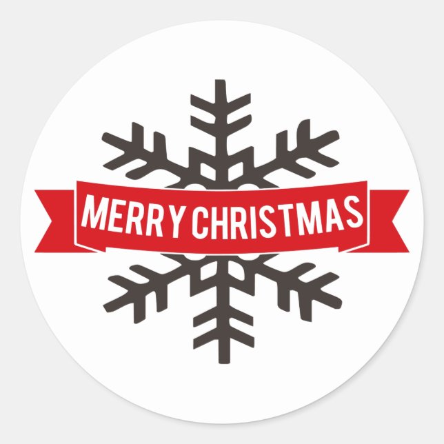 Pegatina Redonda Pancarta de Snowflake / Feliz Navidad (Anverso)