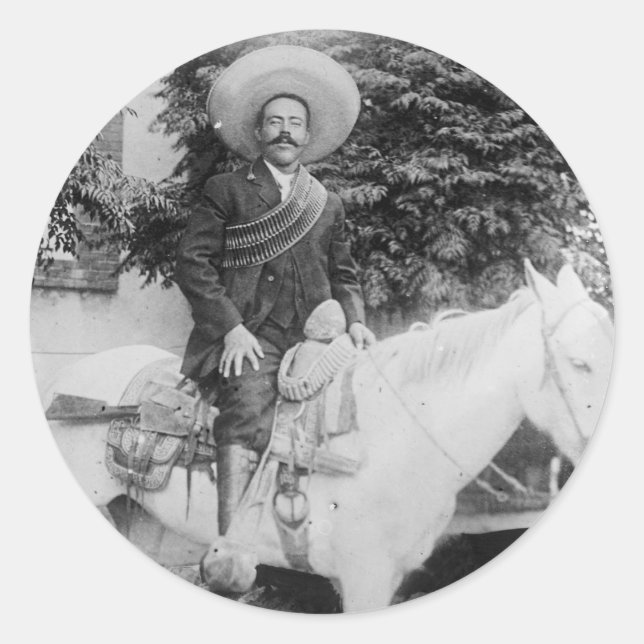 Pegatina Redonda Pancho Villa General Revolucionario Mexicano (Anverso)