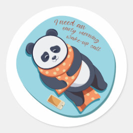Pegatina Redonda panda adorable necesita llamada de la mañana