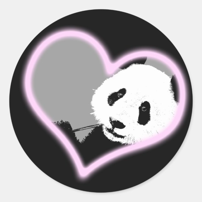 Pegatina Redonda panda ama. luz de neón. (Anverso)