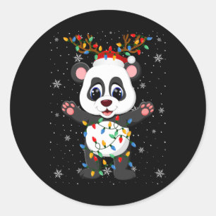Pegatina Redonda Panda Animal Santa Hat Ugly Christmas Tree Light