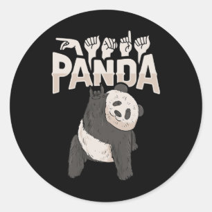 Pegatina Redonda Panda Asl Gesture Deaf Hearing Loss Sensibilizació