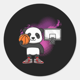 Pegatina Redonda Panda Bear Bysketbyll Player Animal Lover Hoops Dr