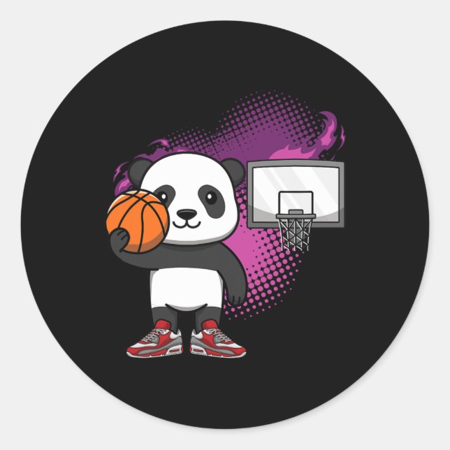 Pegatina Redonda Panda Bear Bysketbyll Player Animal Lover Hoops Dr (Anverso)