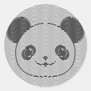 Pegatina Redonda Panda Bear Face On Wave Pattern