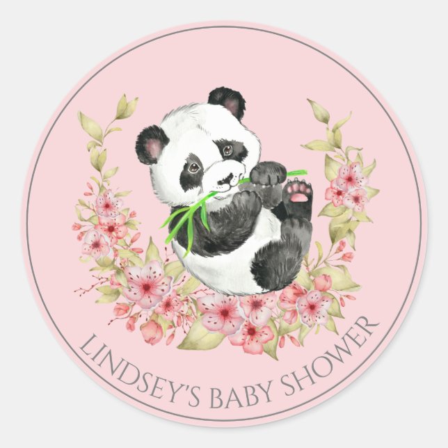Pegatina Redonda Panda Bear Floral Baby Shower personalizada (Anverso)
