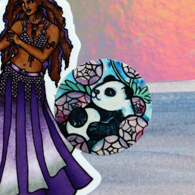 Pegatina Redonda Panda Bear Flores Moradas Amantes de la Naturaleza (Subido por el creador)