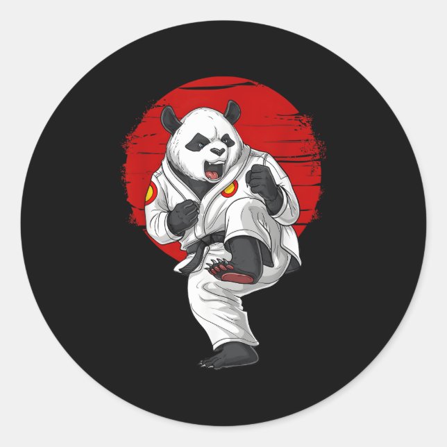 Pegatina Redonda Panda Bear Karate Kickboxing Kung Fu Taekwondo Mia (Anverso)