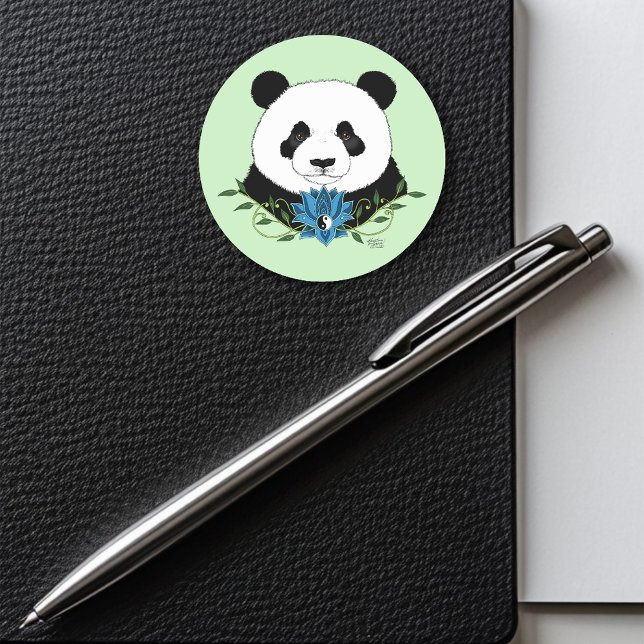 Pegatina Redonda Panda Bear Lotus Flower Blue (Subido por el creador)