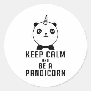 Pegatina Redonda Panda Bear Pandicorn Mantén Calmo Cute Gracioso Re