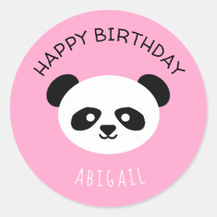 Pegatina Redonda Panda Bear Personalizado Kawaii Chicas de cumpleañ