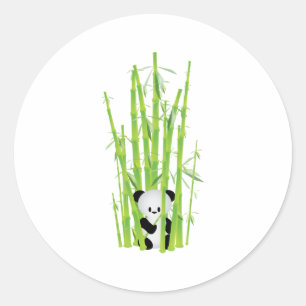 Pegatina Redonda Panda bebé en el bosque de Bambú