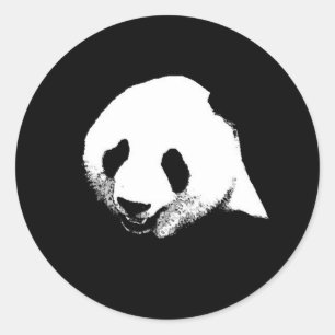 Pegatina Redonda Panda blanco y negro