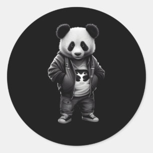 Pegatina Redonda Panda blanco y negro con ropa deportiva
